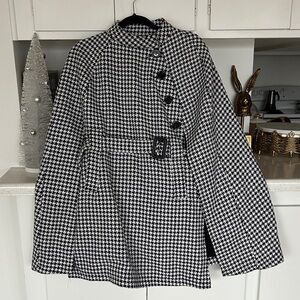 Black and White Houndstooth Cape Coat